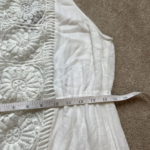 Skies Are Blue Crochet Maxi Dress Womens Large White Boho Kinsey Halter Flowy - Picture 9 of 10